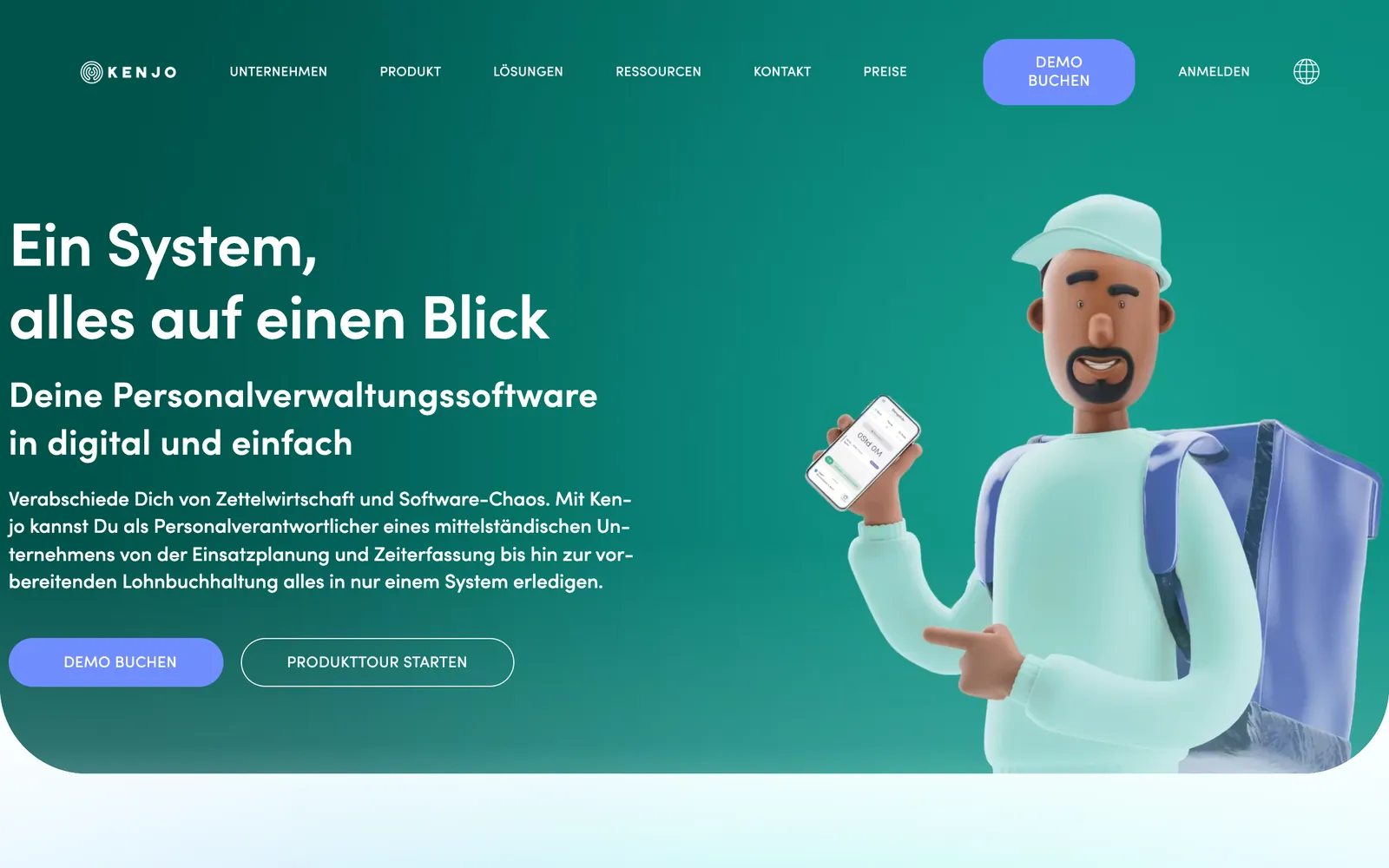 Screenshot der Startseite von kenjo.io, aufgenommen im August 2026