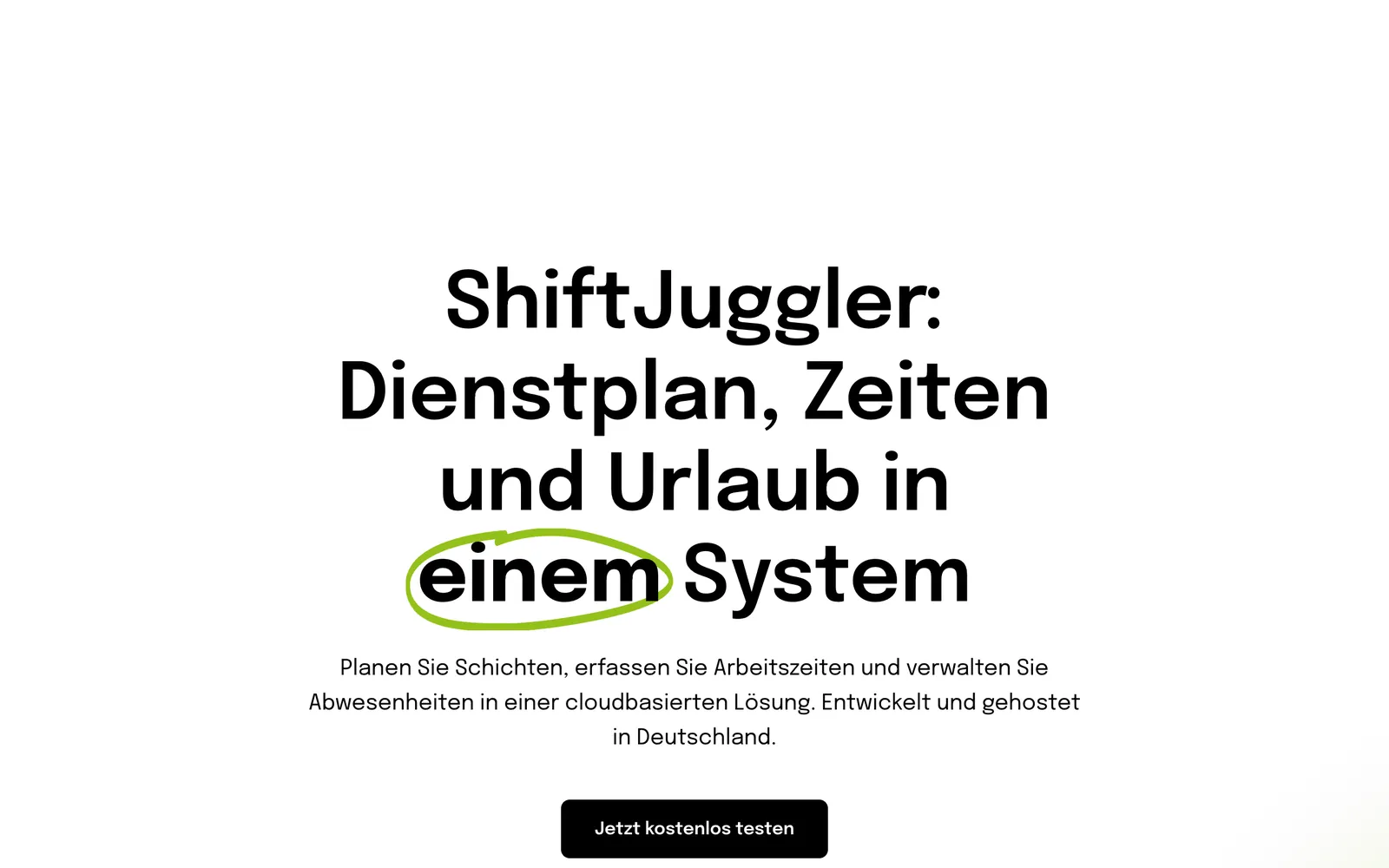 Screenshot der Startseite von shiftjuggler.com, aufgenommen im August 2026