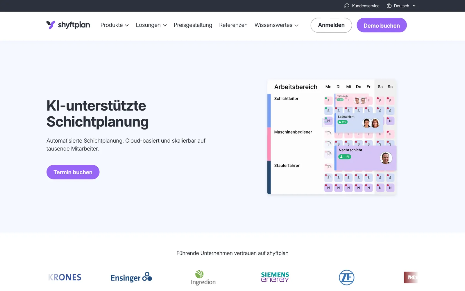 Startseite von Shyftplan